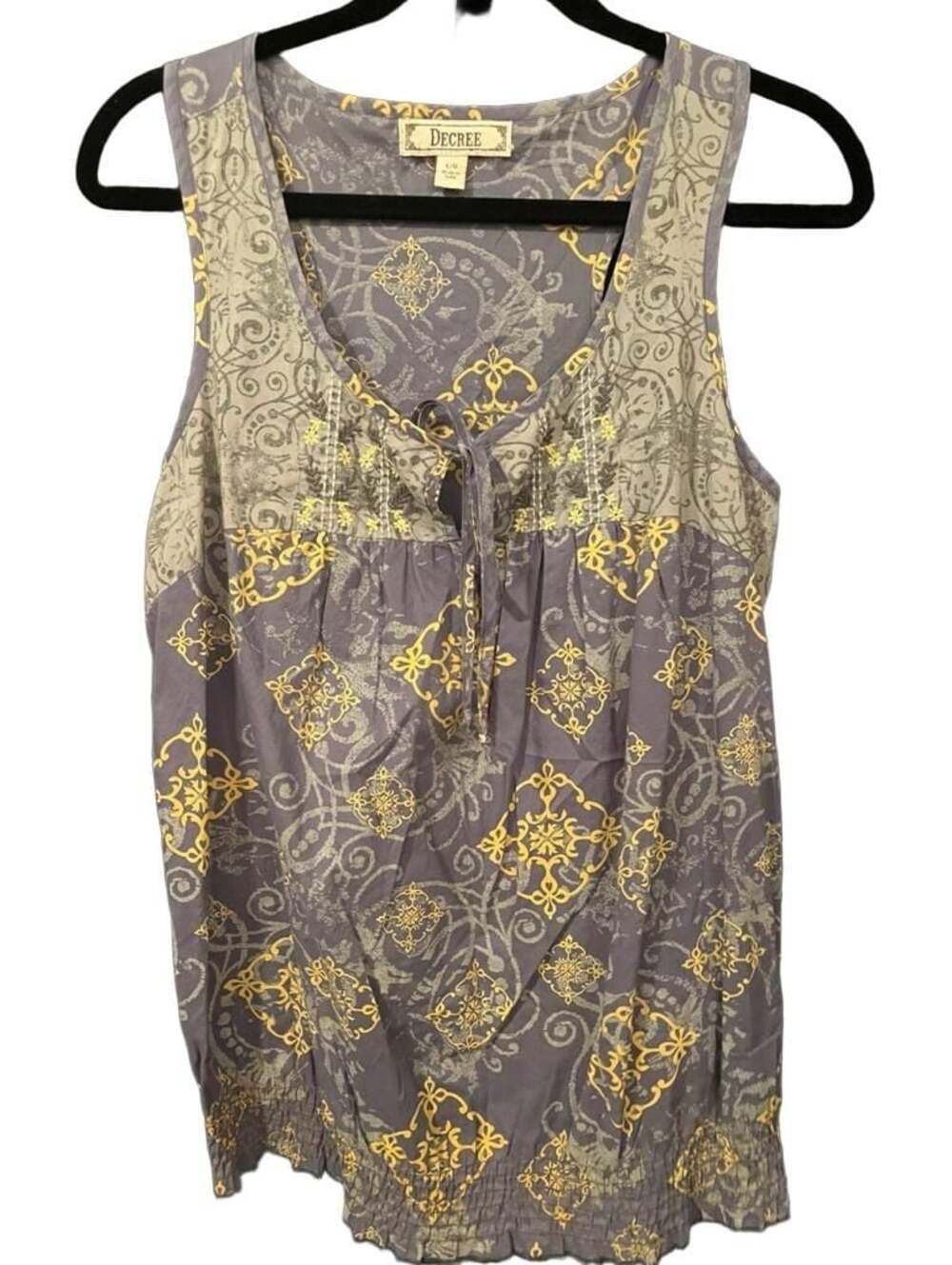 Decree Purple Yellow Damask Print Embroidered Tank Top (FB2)